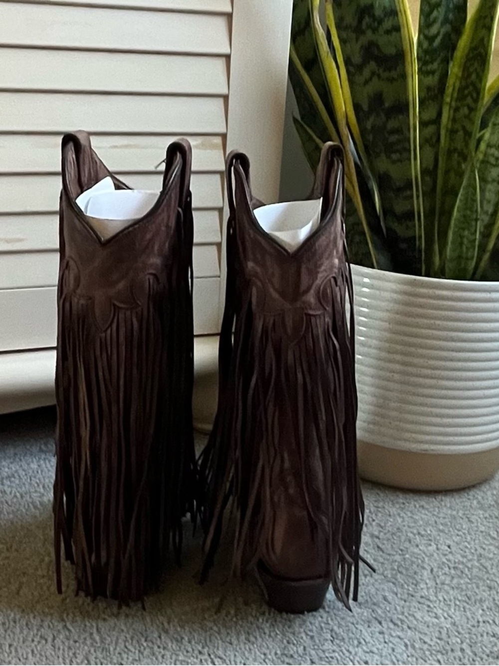 NEW! Circle G Corral Brick Fringe Leather Snip Toe Pull On Cowboy Boots 7 - Picture 3 of 8